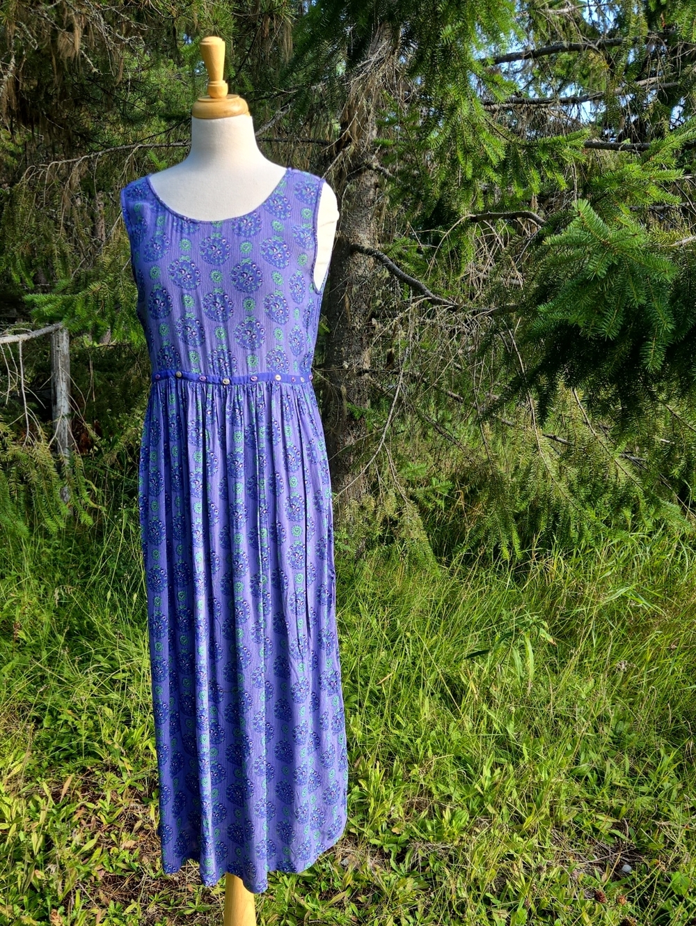 VTG 90s Pudding Shop Purple Mandala Boho Midi Maxi Dress Cottagecore